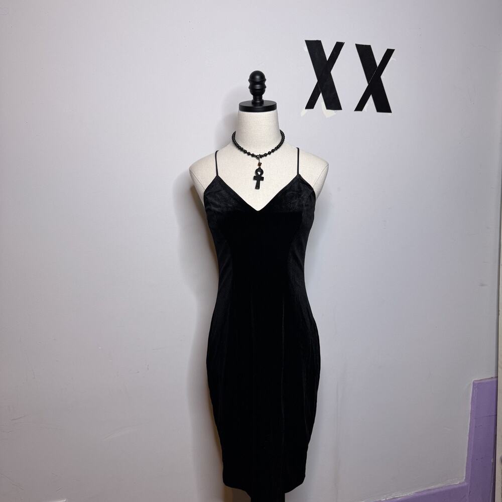 Vintage Guess Black Velvet Slip Dress Mini 90s Y2K Fitted S